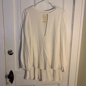 Free People Cream Tiered L/S Mini Dress NWOT